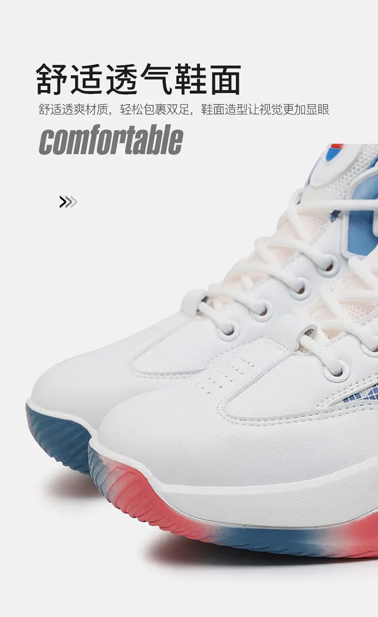 Couple Basketball Shoes Men High Top Sports Wear Resistant Air Cushioning Shoes Athletic Boots Comfortable Breathable Sneakers