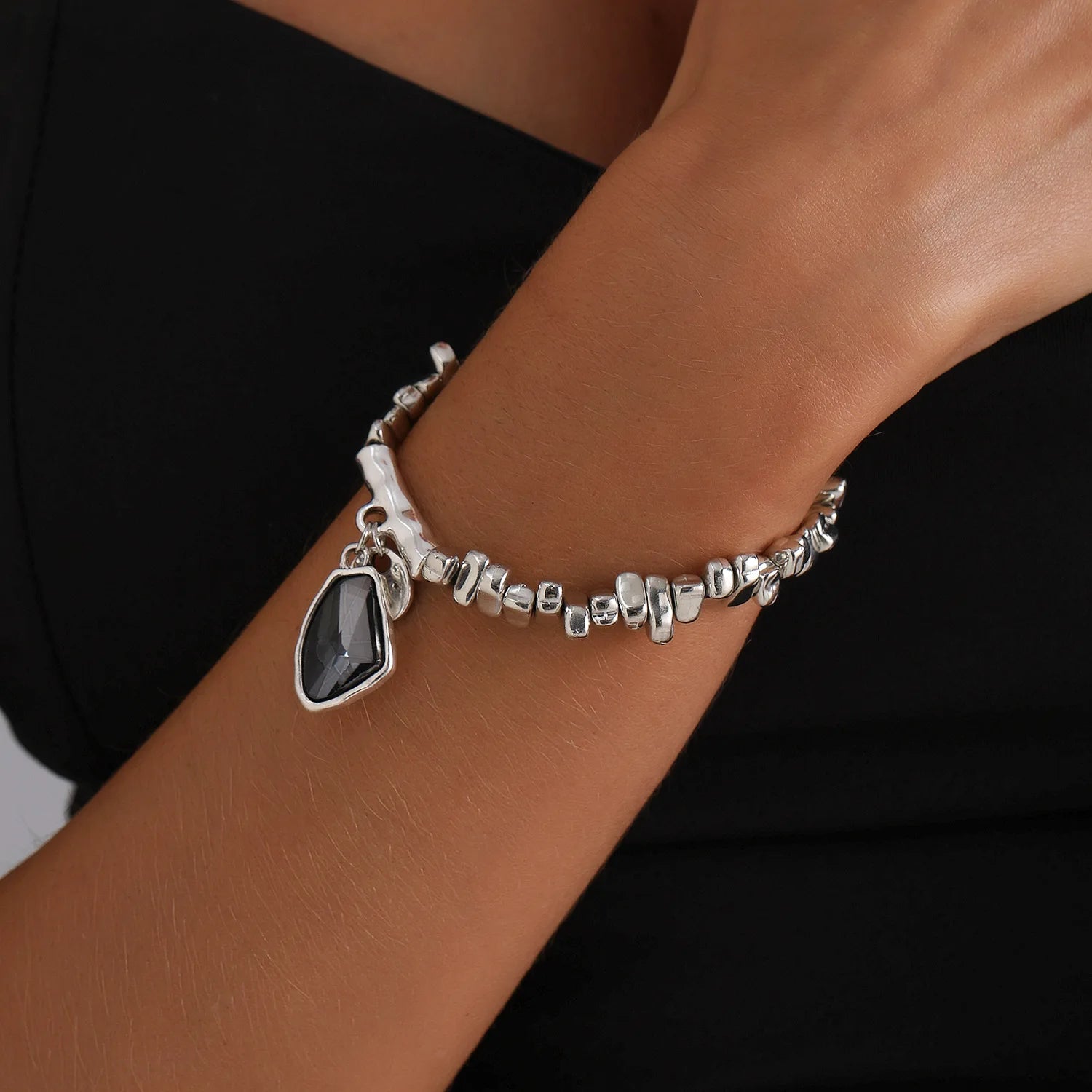 Faceted Pendant Set Necklace & Bracelet Sparkling Metal Jewelry Elegant Cut Crystal Gift for Women Luxe