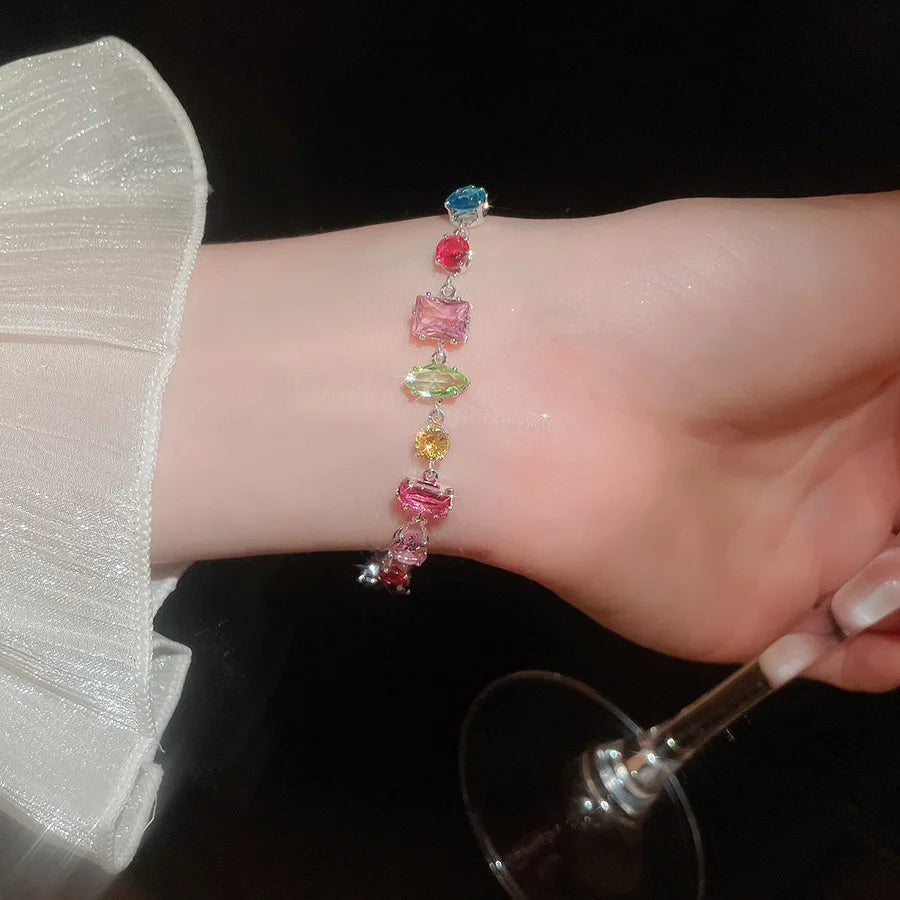 Brand 18K Gold Plated New Luxury Colourful Crystal Zircon Necklace For Women Fashion Party Jewelry Accessories Ladies Jewellery