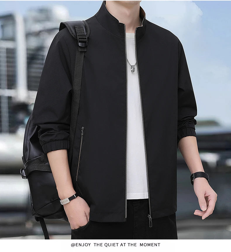 Jacket casual youth jacket stand up collar versatile men's windbreaker  high end men's top for spring and autumn