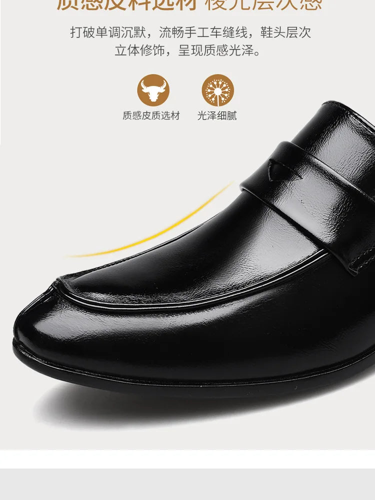 Men's Shoes Loafers Dress Man British Casual Single Leather Small Square Toe Mens Genuine Shoe Formal Black Elegant Good Quality