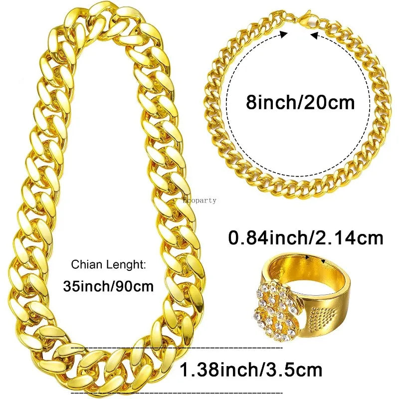 80s 90s Costumes Outfit:90s Hip Hop 80s 90s Costumes for Men Women 90s Outfit for Men Fake Gold Chain 80s Accessories Ecoparty