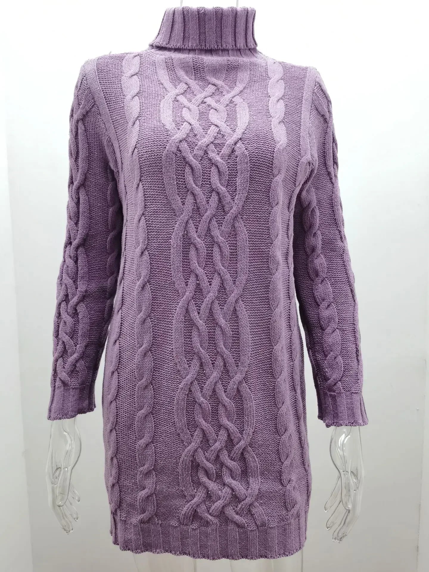 Women Fashion Long Sweater Dress High Collar Knitted Sweater Solid Color Thicken Pullovers Mini Vestidos 2024 Winter Autumn
