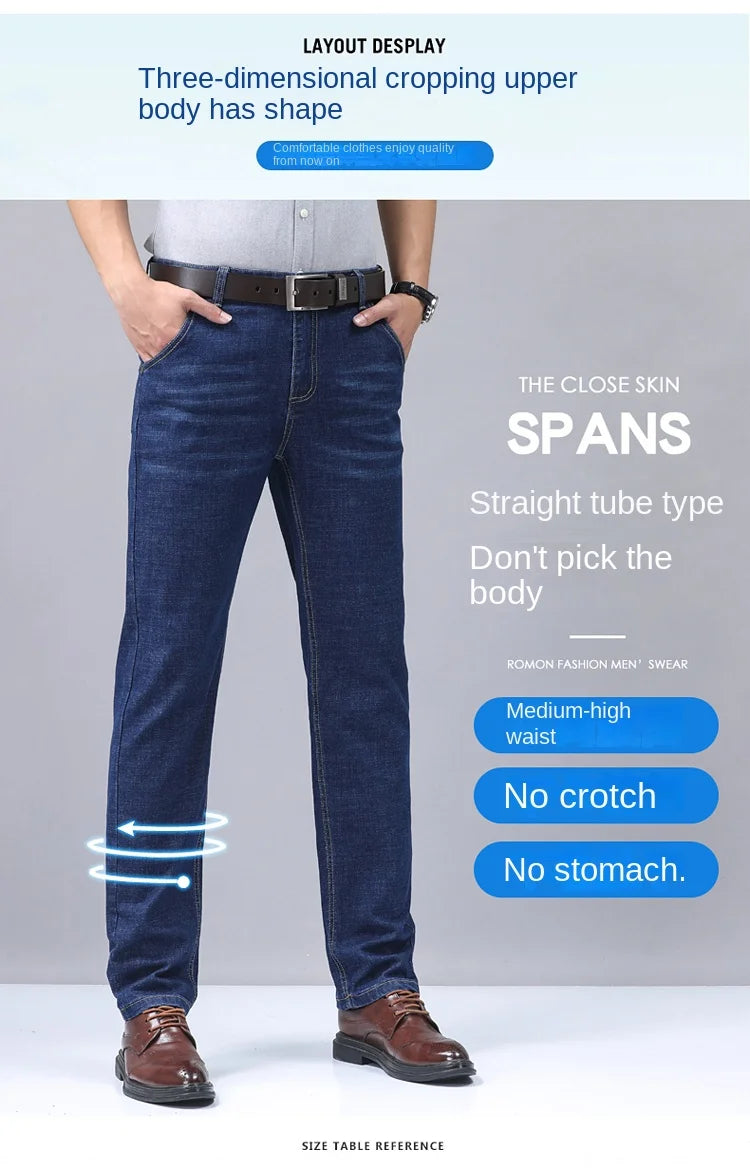 2024 Denim Jeans Casual Fashion Business Pants Classic New Arrivals Elastic Regular Fit Straight Trousers