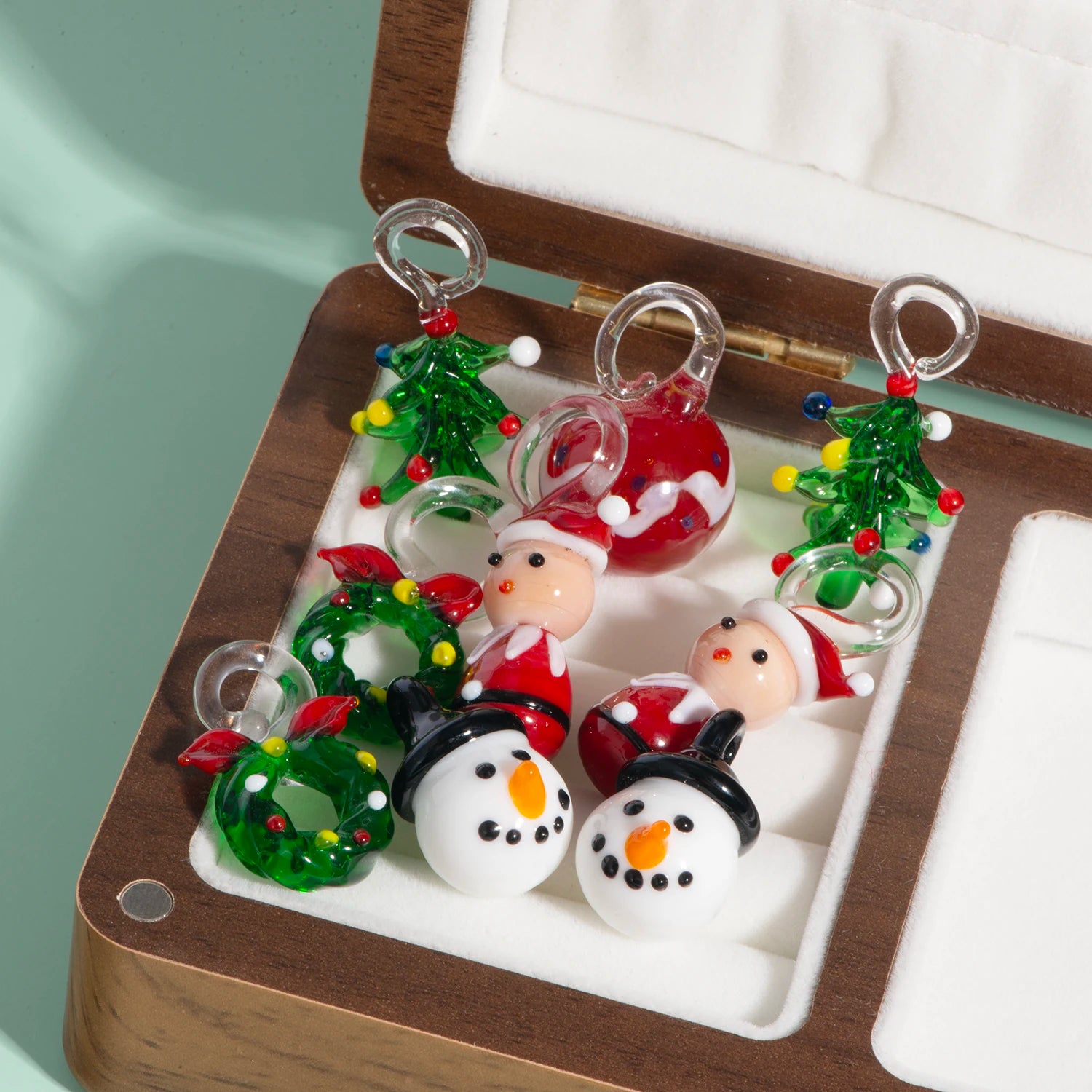 2Pc Christmas Glass Decor Set - Cheerful Santa & Snowman DIY Ornaments for Festive Trees