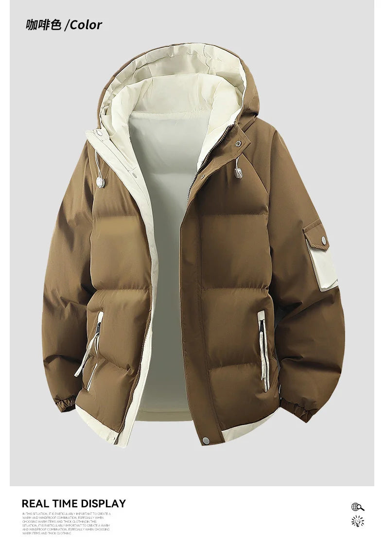 male Outerwear hooded jacket Men's winter loose jacket Cotton coat man fashion  parkas Men windproof thick warm Down Jacket