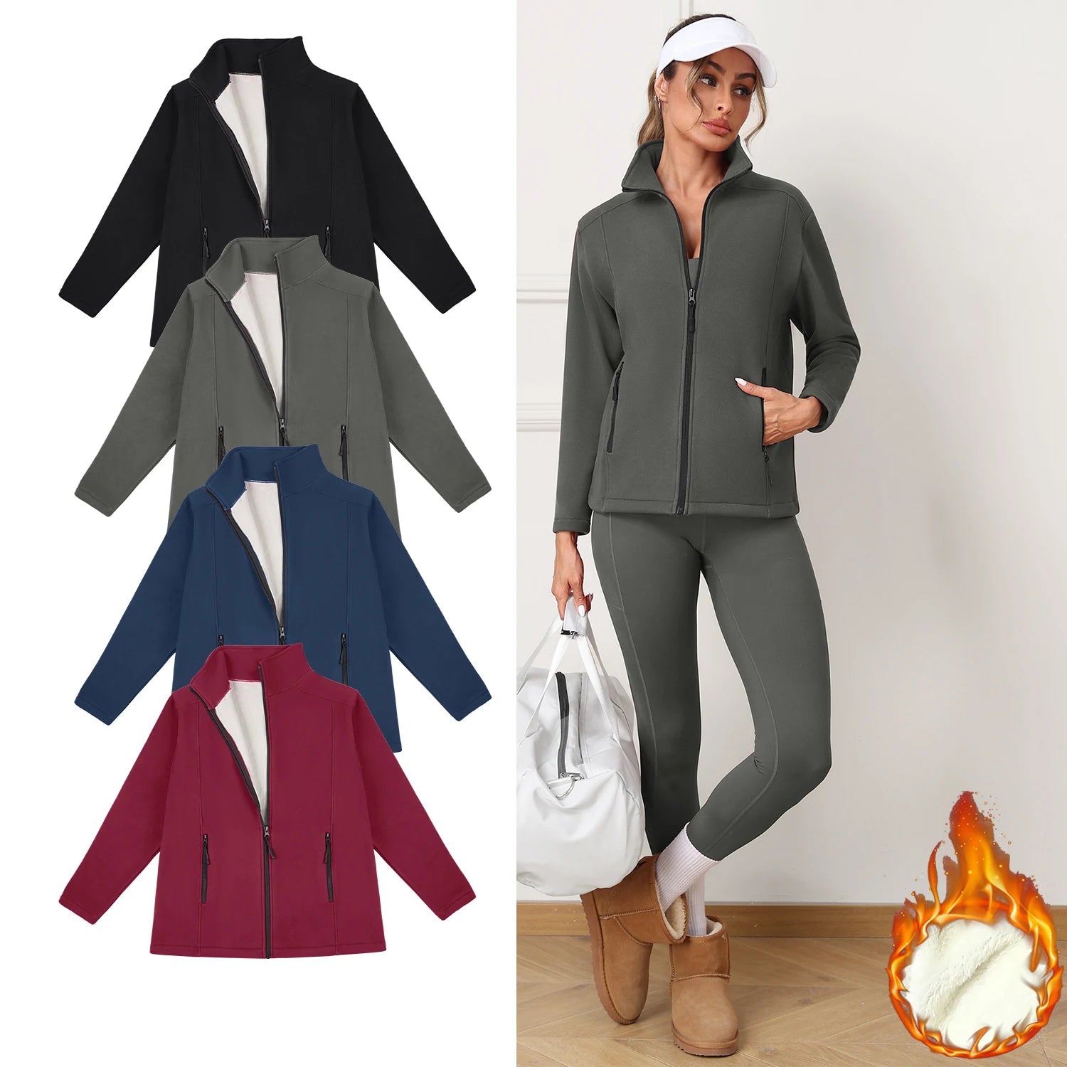 Women's Fleece Sweatshirt Hoodie Jacket Lapel Long Sleeve Zipper Soft Jacket Women Cropped Fashion Jackets Coats Outerwears