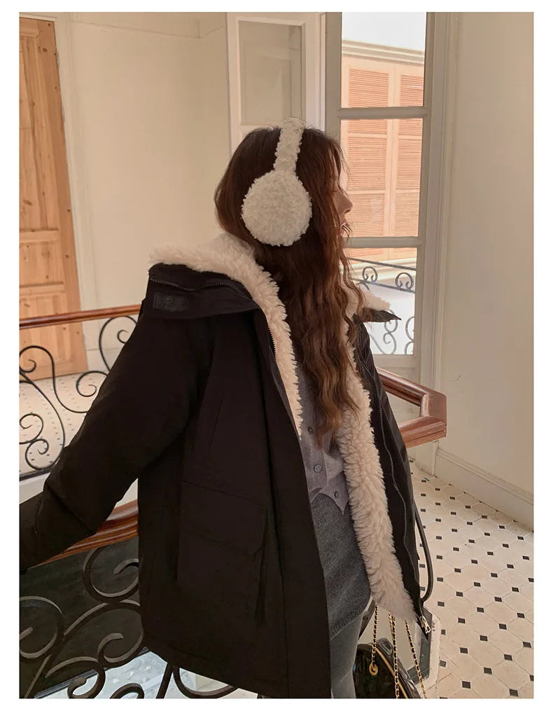 Women Parkas Short Coats Jackets Turn Down Collar Thick Warm Y2k Streetwear Elegant Jacket Work Coat Autumn Winter 2025