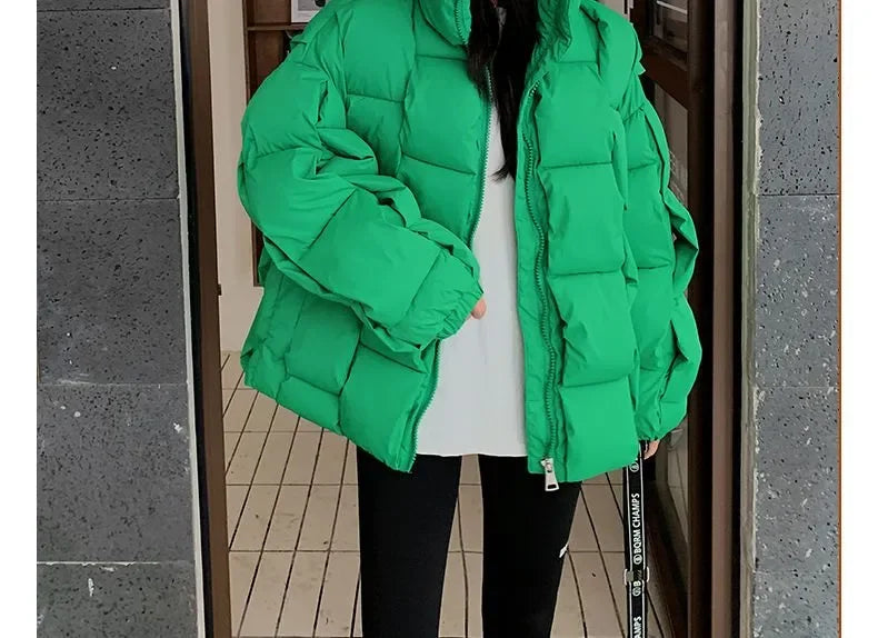 Winter Jacket for Women Three-dimensional Plaid Woven Fashion Coat Solid High Street Warm and Thick 2023 Winter New Down Jacket