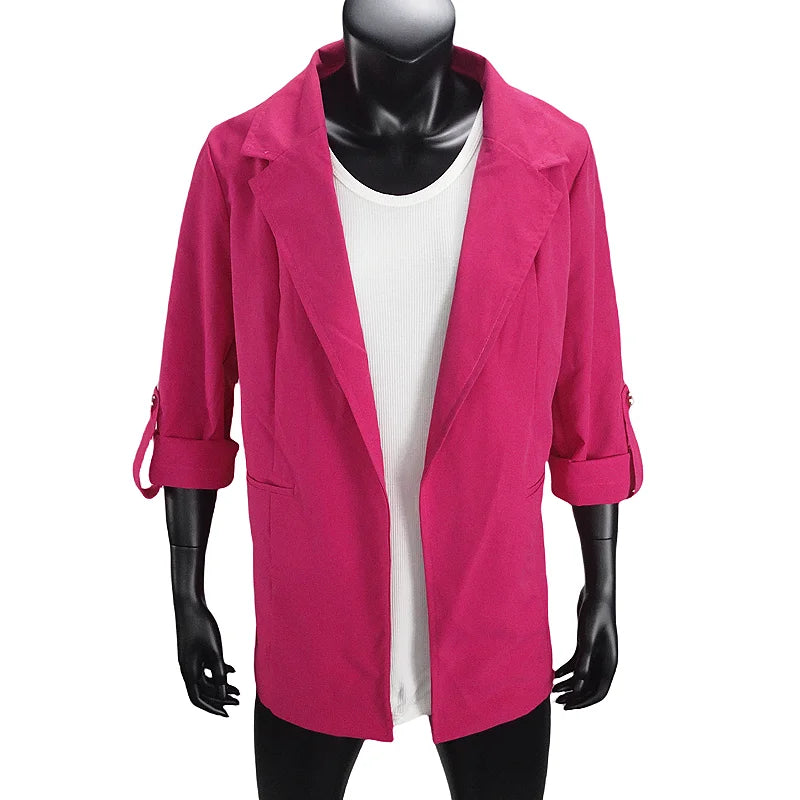 Women's Jacket Spring Summer New Arrivals Roll-up Cuffs Outerwears Lined Open Stitch Thin Jackets for Streetwear Womans Clothing