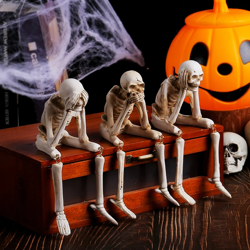 Halloween Statues See Speak Hear No Evil Skeleton Figurine Realistic Skull Decorations Skull Statues Halloween Gothic Home Decor