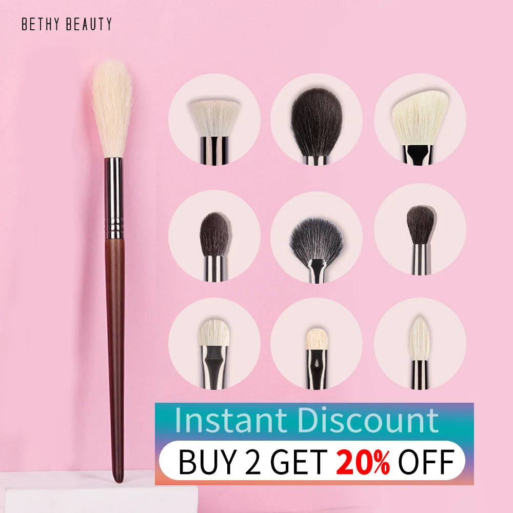 BETHY BEAUTY 1 PC Goat Hair Highlight Brush Blusher Blender Makeup Brushes Powder Blending Soft Make Up Tools for Face Cheek