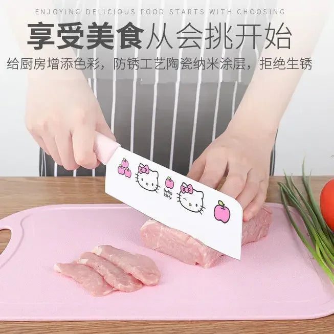 Sanrio  animation peripheral cartoon Kawaii Hello kitty anti-rust kitchen knife cutting board set creative fruit knife wholesale