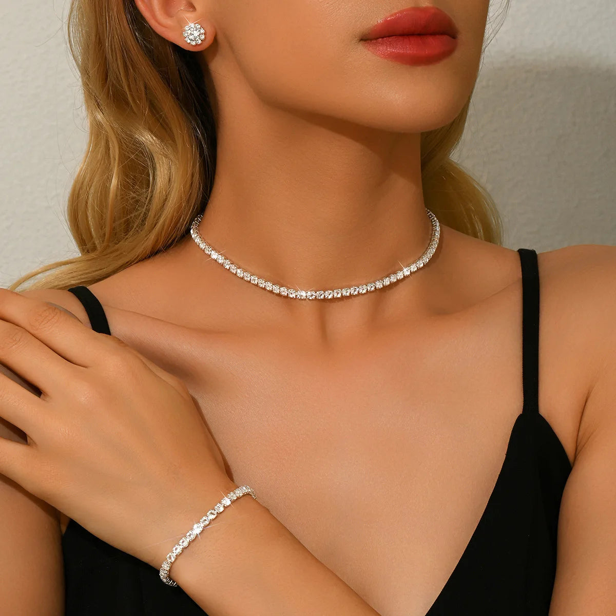 Bridal Accessories Set, Fashionable Necklace, Earrings, Bracelet, Women's Three-Piece Set, Elegant Evening Dress Accessories, Wedding Accessories