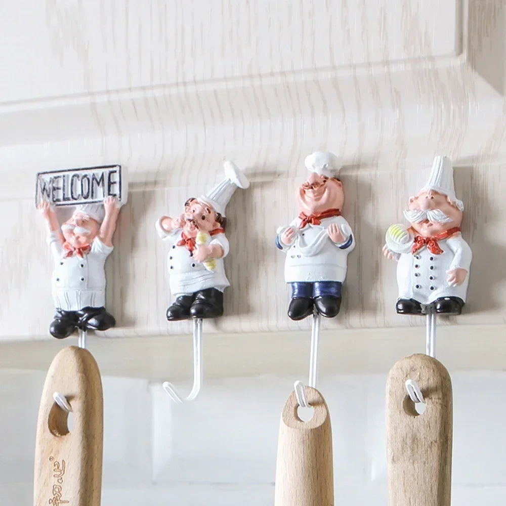 Kitchen Creative Chef Cartoon Storage Rack Hooks Wall Hanger Kitchen Hooks for Utensils