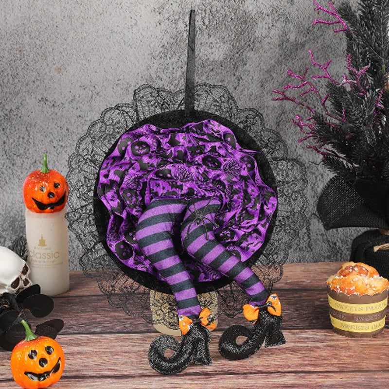 Halloween Decoration Funny Witch Hat Leg Door Wreath Wall Hanging Halloween Festive Horror Decoration Home Props Ornament