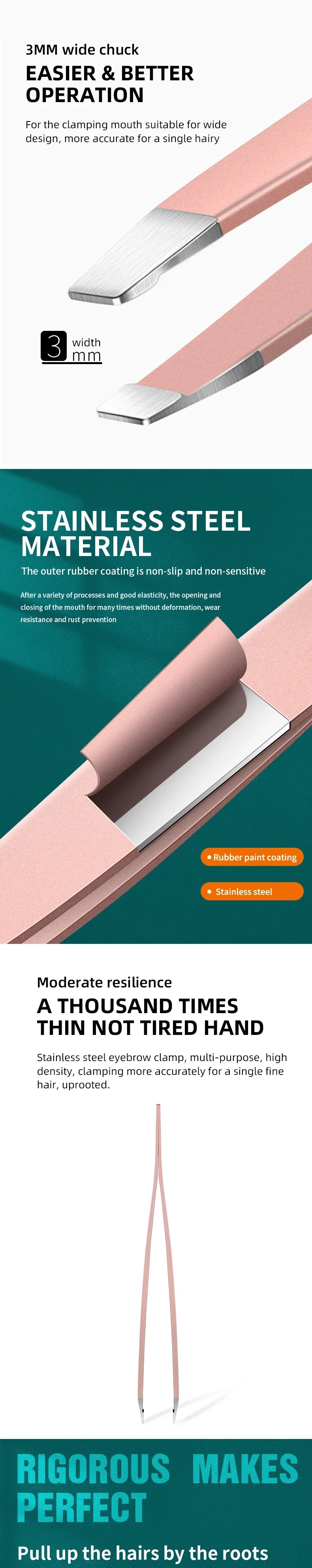 Precision Stainless Steel Tweezers For Eyebrow Hair Facial Hair Removal Splinter Blackhead Slant Tip Angle Tip Pointed Tip