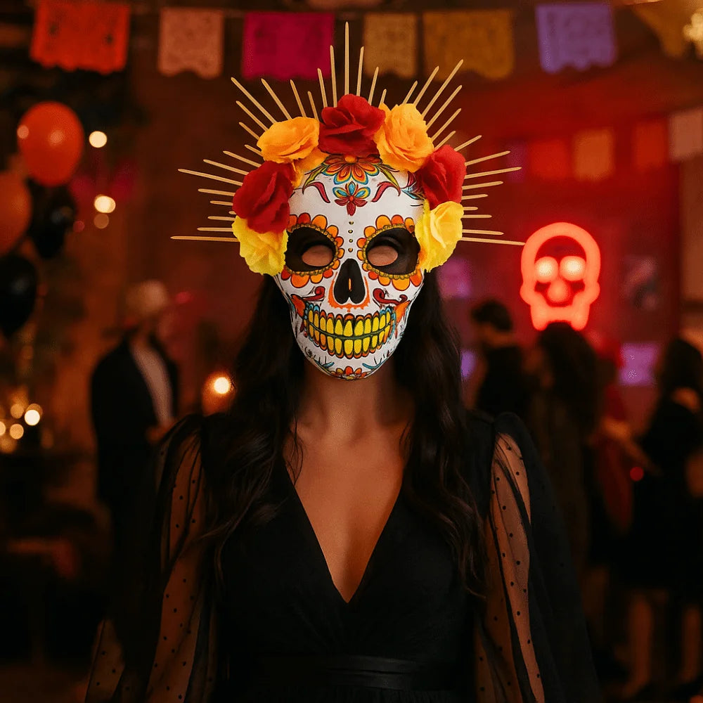 Halloween Mexican Day of The Dead Mask Full Mask Eye Mask Halloween Party Mask Headwear Three-dimensional Skull Mask Cosplay