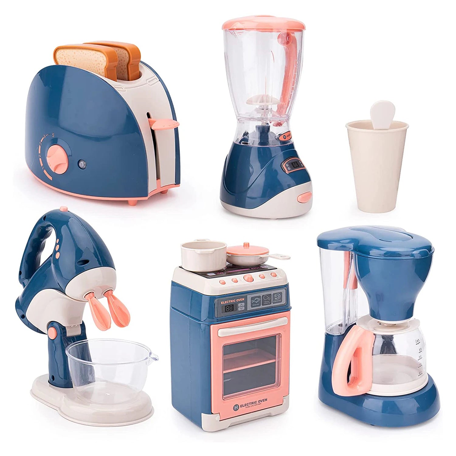 Kitchen Home Appliances Kids Pretend Play Set Toy Household Coffee Maker Mixer Toaster Vacuum Cleaner Playset for Children Gifts