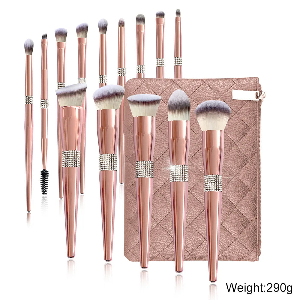 Makeup Brushes Private Label 14pieces Rose Gold Diamond Crystal Handle Makeup Brushes Set Foundation Eye Shadow Blending Tool