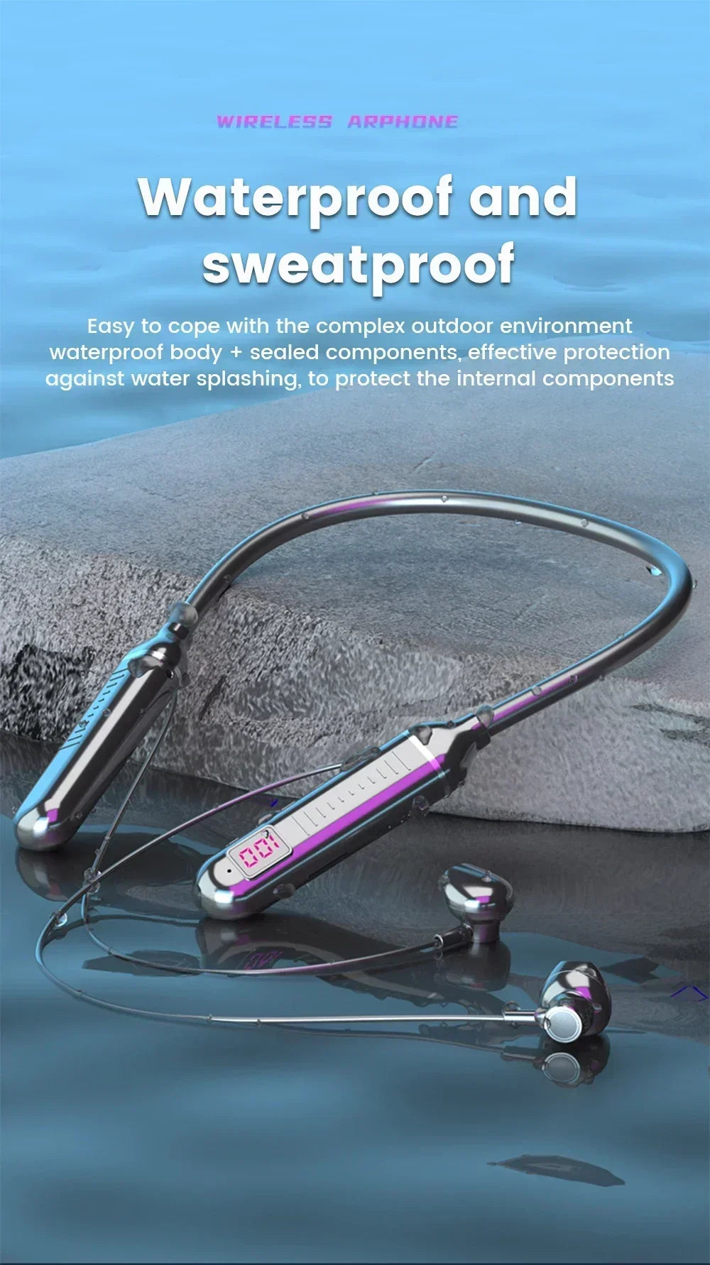 Wireless Bluetooth Earphones Neckband Headphones Gaming Stereo Sports Headset Halter Waterproof Magnetic Earbud with LED Display