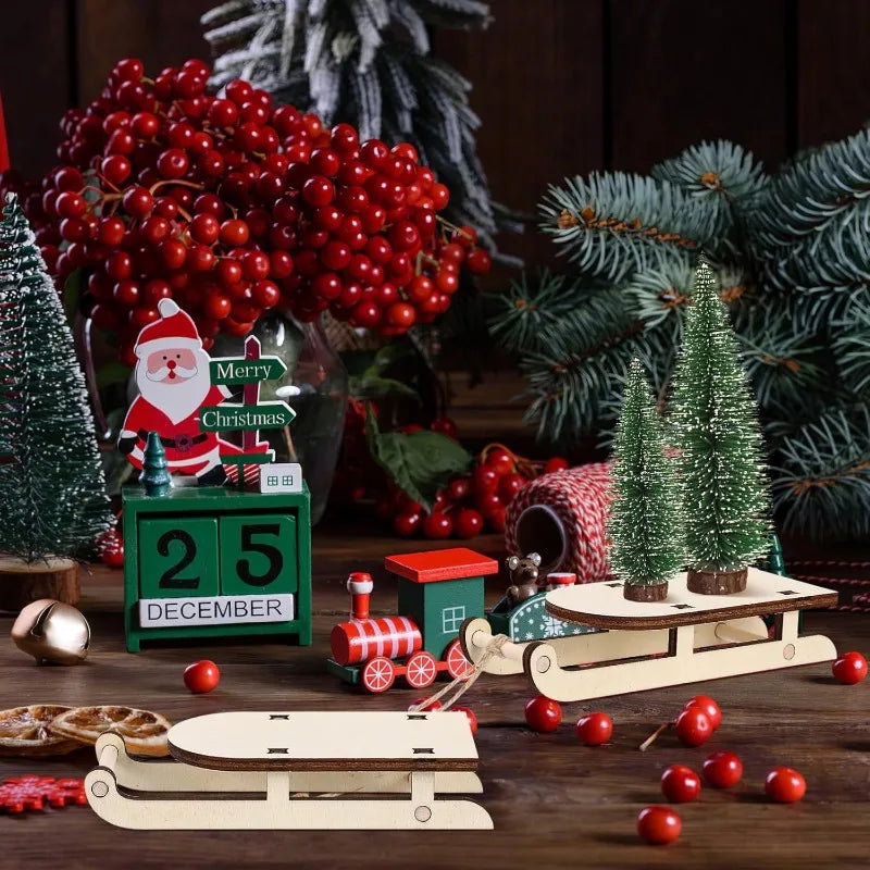 Christmas Sleigh Ornament Wooden Decor Wood Crafts Home Decorations Mini Sled Miniature Sleigh Xmas Decor Christmas Crafts