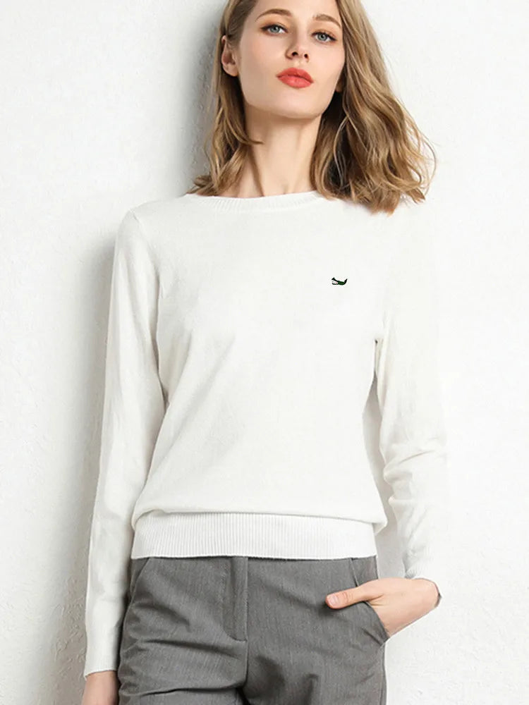 Women Autumn Winter Clothes  Neck Wool Sweater Long-sleeved Knitted Pullovers Shirt Embroidered Fish Logo Casual Sweater Tops