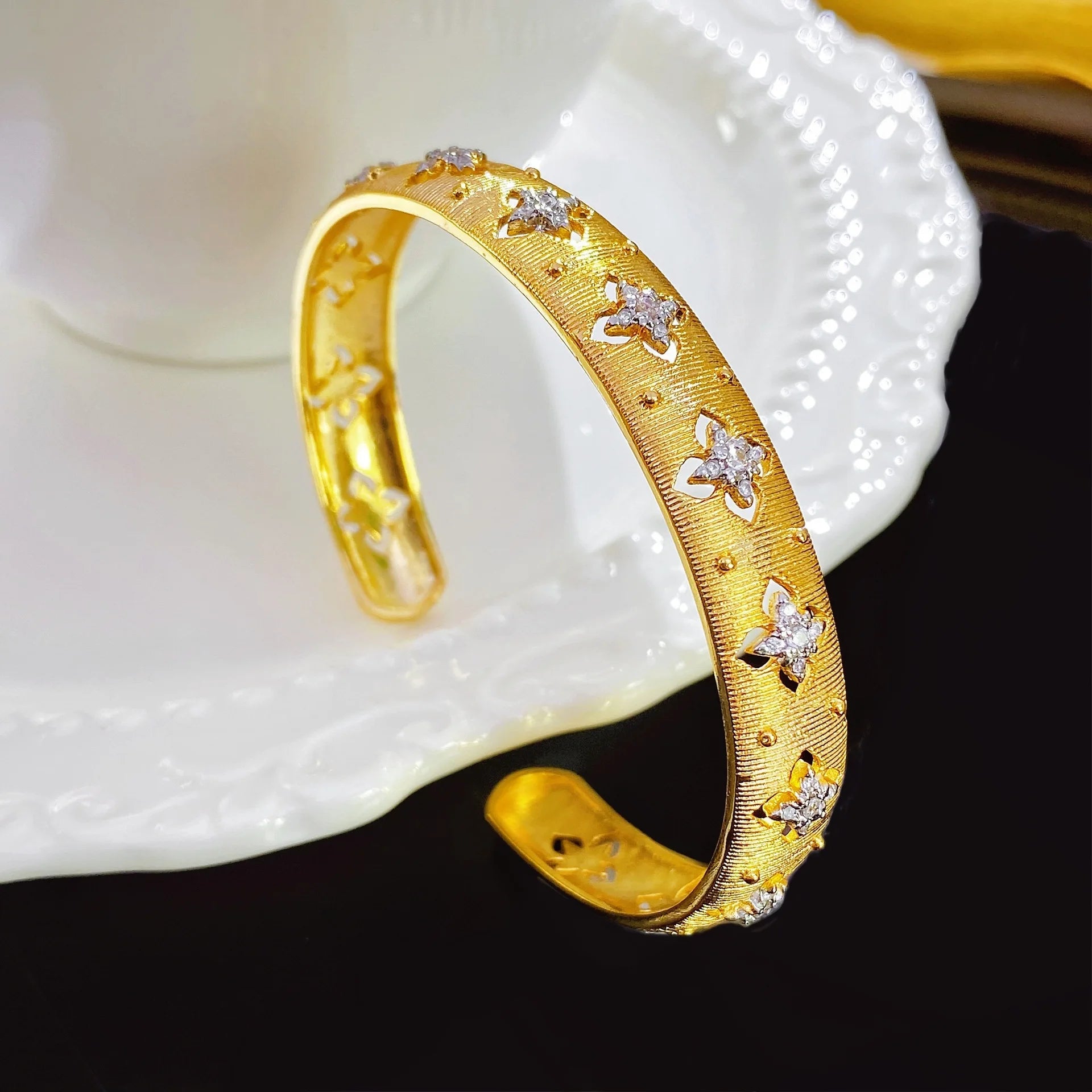 Italian handmade brushed court style two-color gold craft cloth home ring real gold electroplated earrings necklace bracelet wom