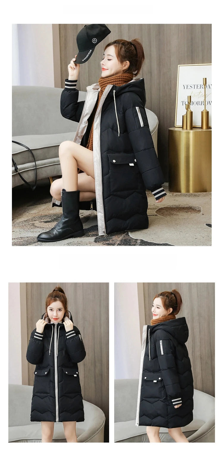 Winter Women Jacket Coats Long Parkas Female Down Cotton Hooded Overcoat Thick Warm Jackets Windproof Casual Student Coat