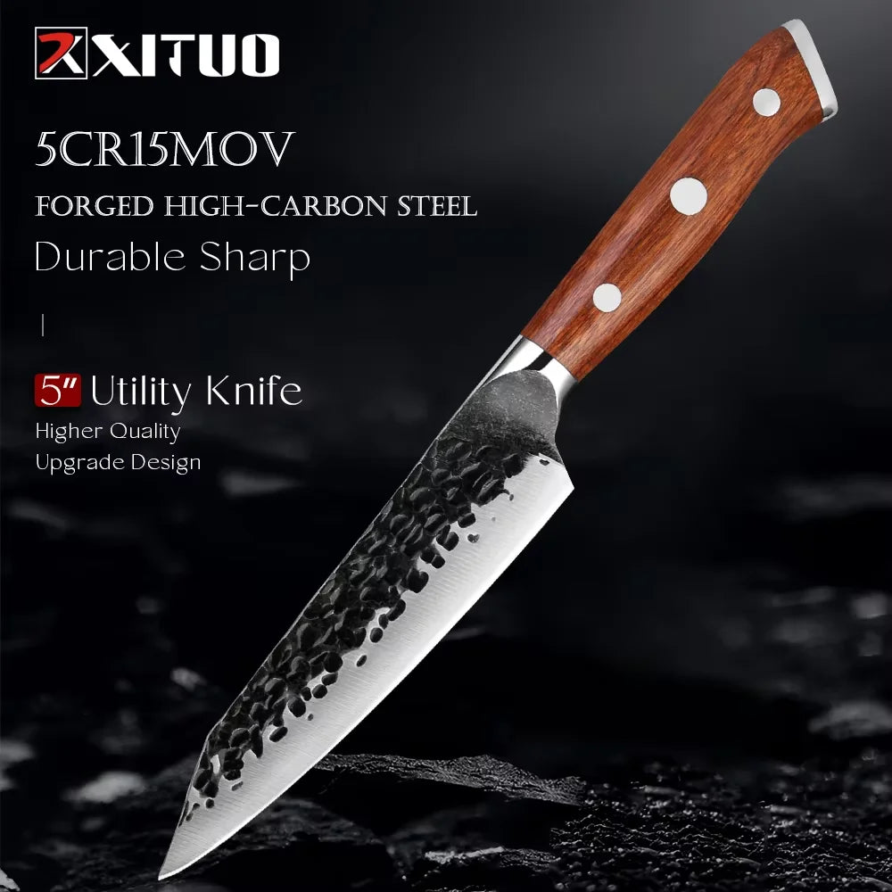 Kitchen Knife Set 1-6PCS Hand-forged high-carbon Steel Sharp Premium Japanese Knife Including Chef,Cleaver,Utility&Santoku Knife