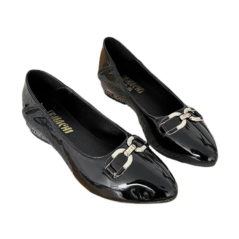 Shoes for Women Fashion Pointed Toe Patent Leather Low Heel Single Shoes Lady Slip on Classic Comfort Office Shoes Zapatos Mujer