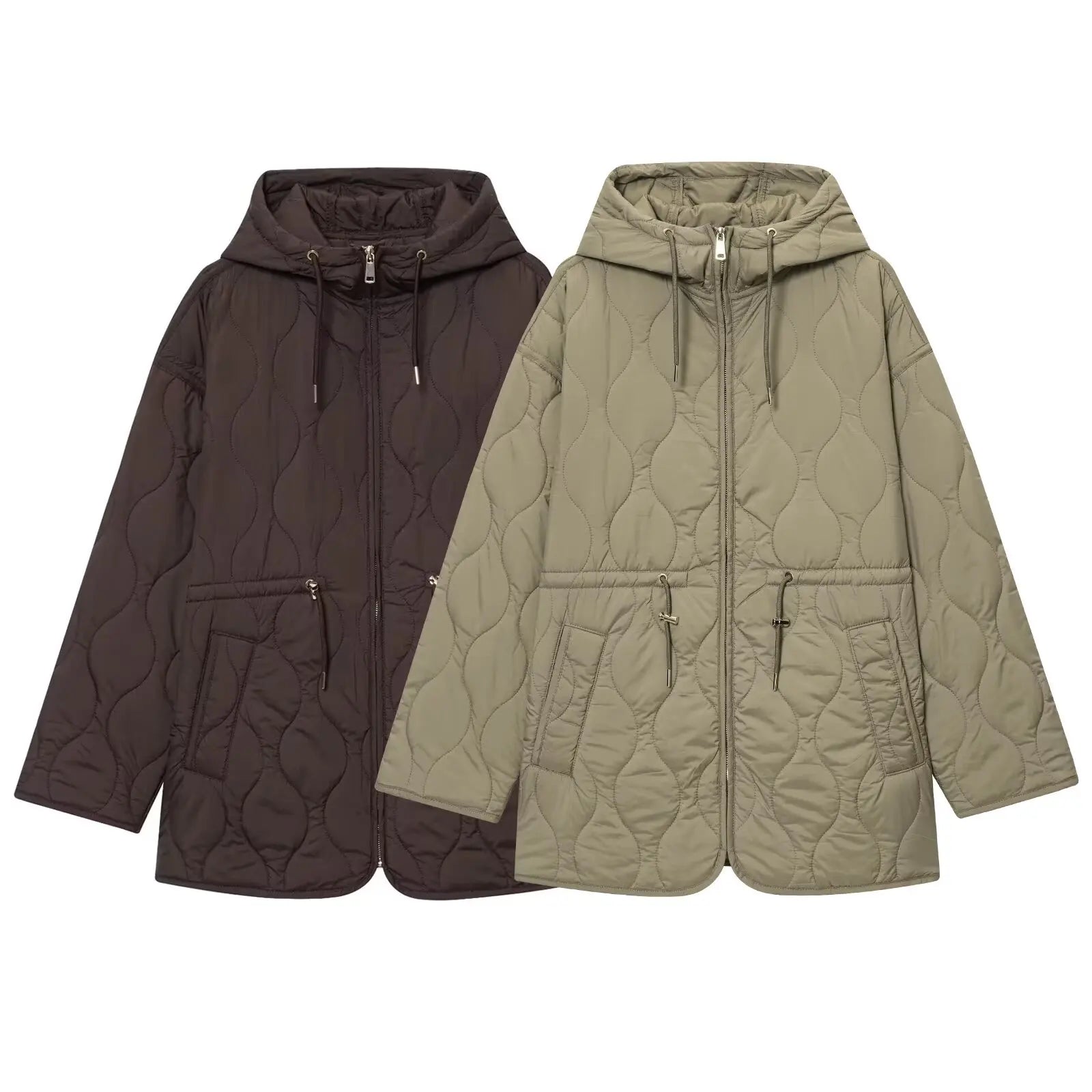 Women's Hooded Belted Quilted Jacket, Warm, Cool, Stylish, Fall, 2025