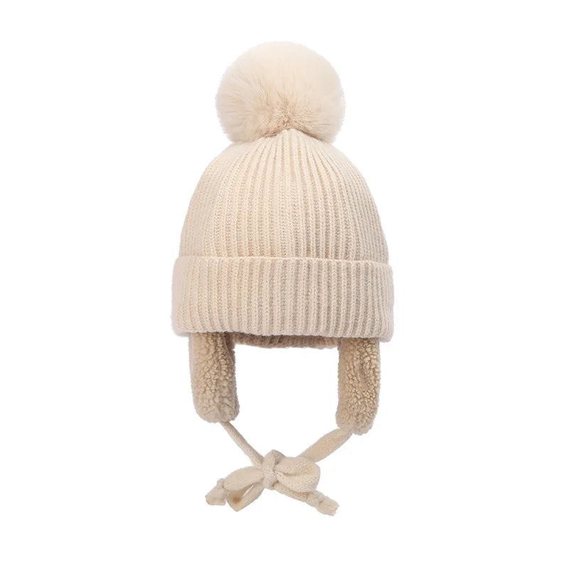 Winter Baby Knitted Hat Skiing Infant Bonnet Plush Lining Kids Beanie Protect Ears Children Cap for Boys Girls Accessories 2-6Y