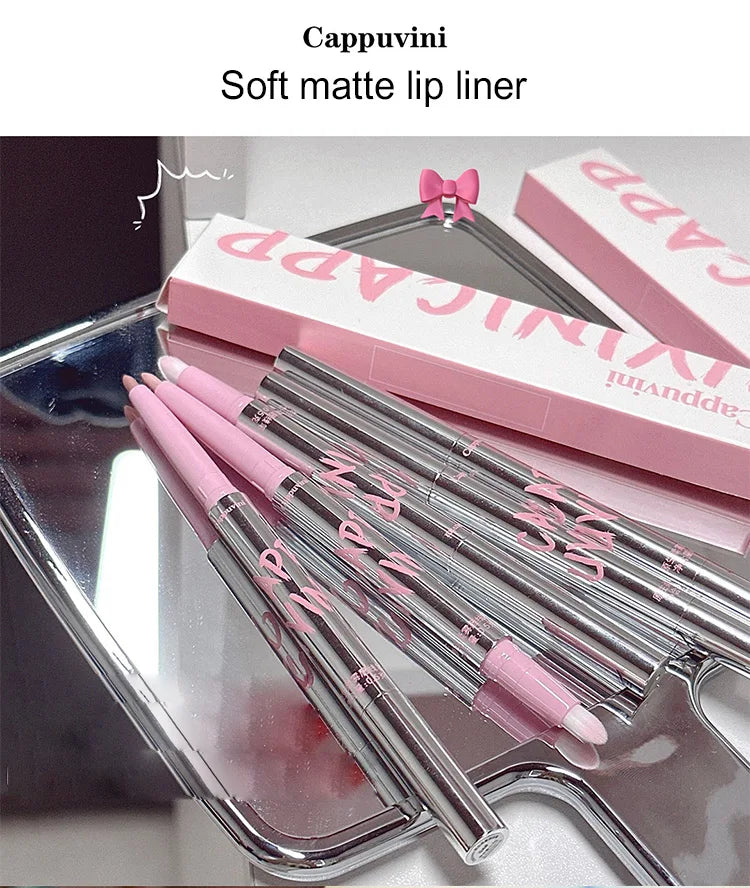 Nude Lip Liner with Lip Brush Cappuvini Korean Style Lip Makeup Long Last Velvet Matte Lipstick