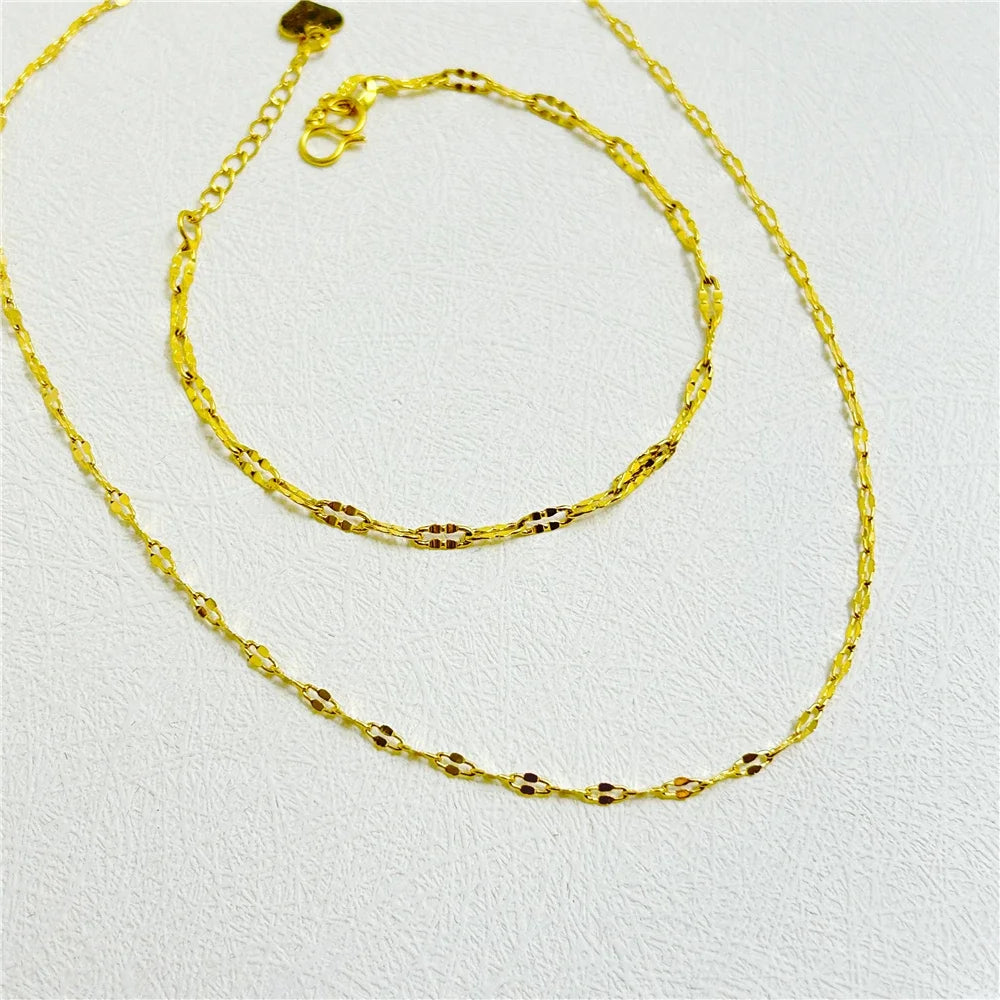 24K Gold Color Jewelry Sets For Women Link Chain Necklace Bracelet 2 pcs Wedding Jewellery Set Accessories Party Gifts Bijoux