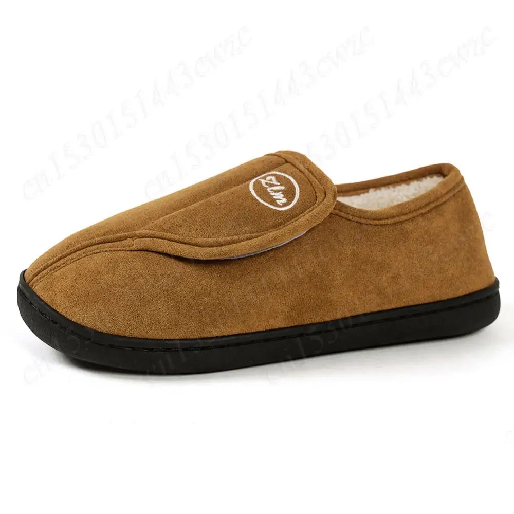 House Shoes for Men Suede Leather Slippers Non-Slip Slip-on Shoes Comfy Warm Plush Indoor/Outdoor for Diabetic Swollen Feet