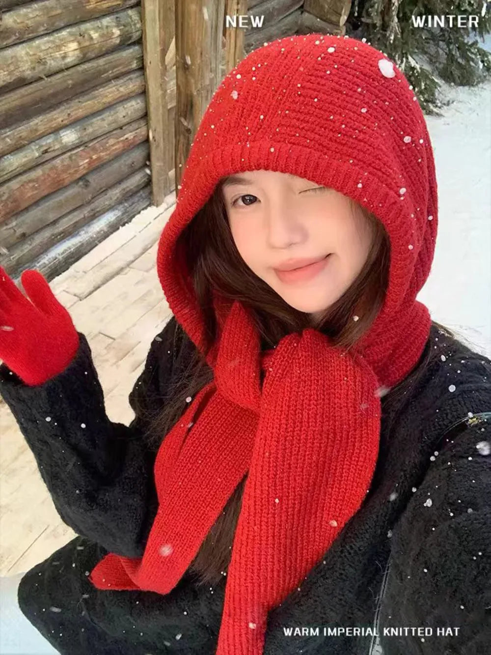 Knitted Winter Balaclava Thickened Hooded Hat Ear Protection Cap One-Piece Winter Accessories Neck Protection Scarf Y2K Style