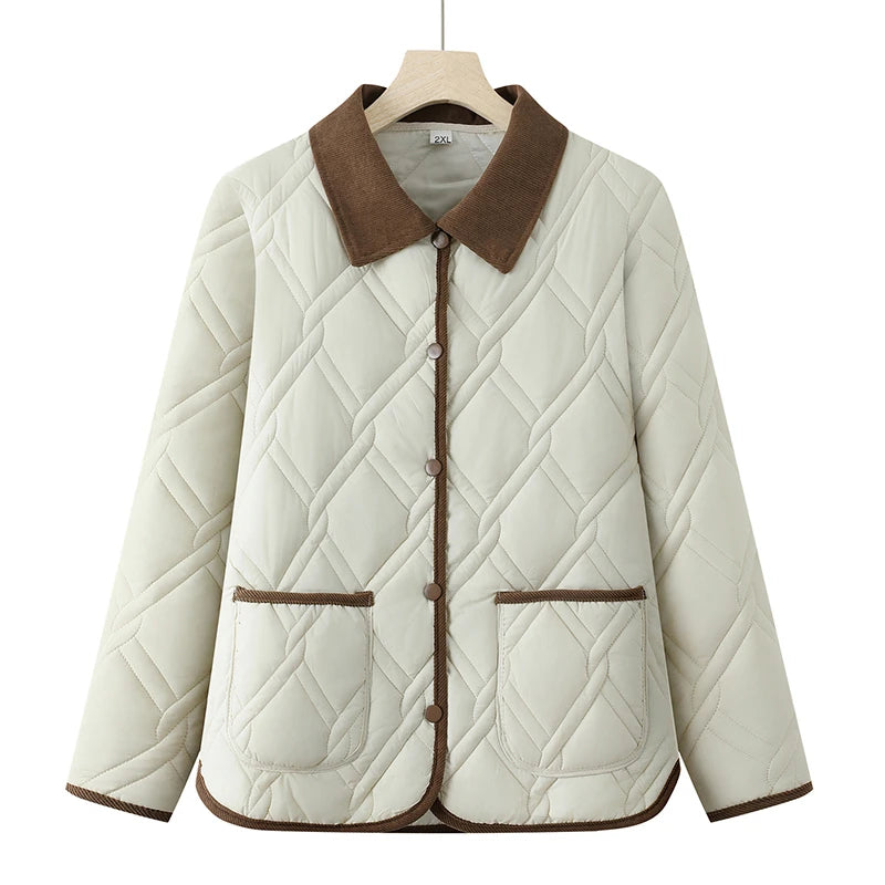 Women's Down Cotton Jacket Fashion Versatile Lady PU Leather Cotton Padded Outerwear Loose Elegant Ladies Winter Parka Coat