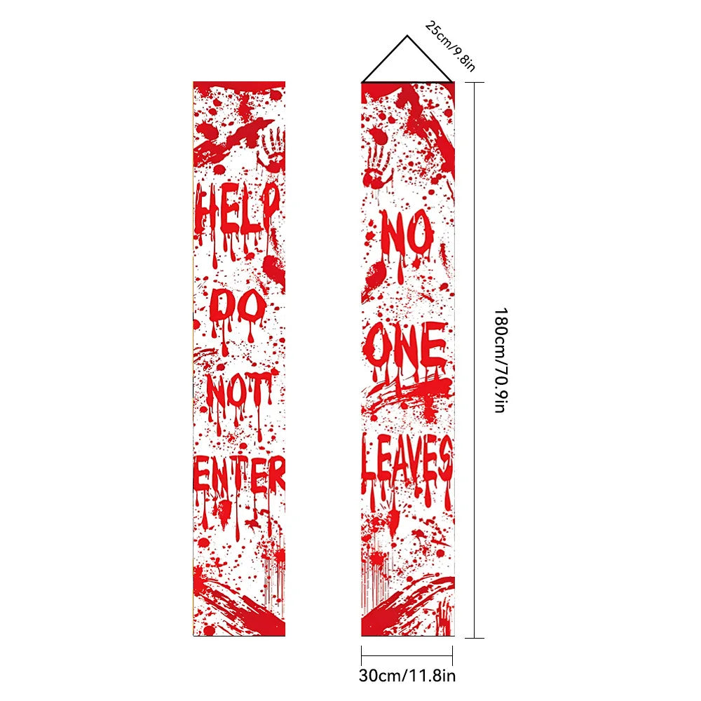 Halloween Couplet Horror Theme Festival Carnival Party Decoration Polyester Backdrops Pumpkin Skeleton Pattern Door Curtain