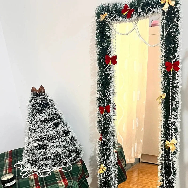 Christmas Garland Home Party Wall Door Decor Xmas Tree Ornaments Tinsel Strips With Bowknot Party