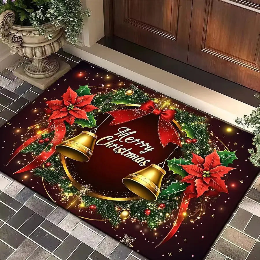 Christmas Carpet Cartoon Gingerbread Man Crystal Velvet Kitchen Floor Mat Non-slip Door Mat Entry Door Mat new year Home Decor