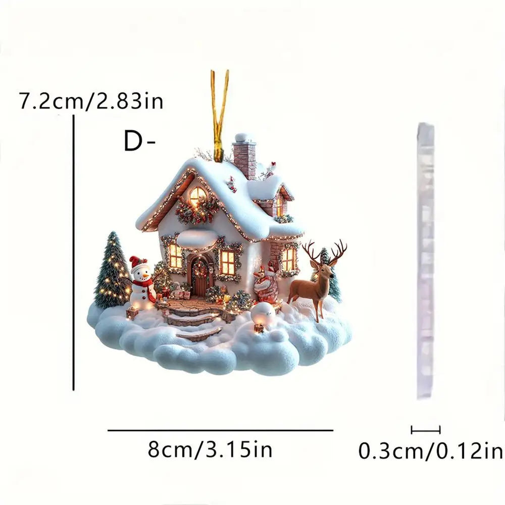 Christmas Small Village House Pendant Creative Winter Snow House Xmas Tree Hanging Ornament 2025New Year Gift Home holiday Decor