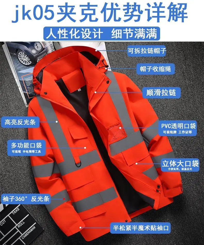 Men's Work Jacket with Reflective Stripes, Custom Logo Available, Casual Autumn Winter Coat for Men