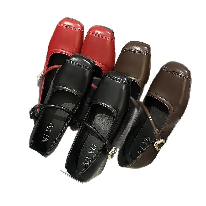 Shoes for Women New Fashion Medium Heeled Women Single Shoes Soft and Comfortable Red Ballet Shoes Zapatos De Mujer