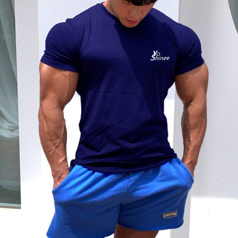 Men Tshirts Short Sleeve Slim Fit Stretch Cotton Muscle T-shirt for Men Bodybuilding Workout Casual GYM Fitness Tee