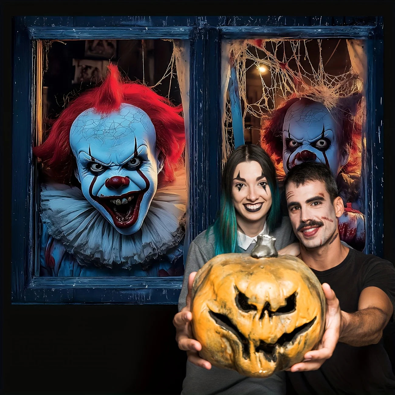 Halloween Clown Window decoration - Terrifying Outlines, bloody knives and gloves, perfect for indoor/outdoor party decoration