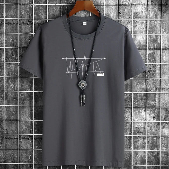 Men's T-shirt with Oversized Loose and Fashionable Print 100% Cotton T-shirt for Men's Short Sleeved Men's Summer Casual Wear