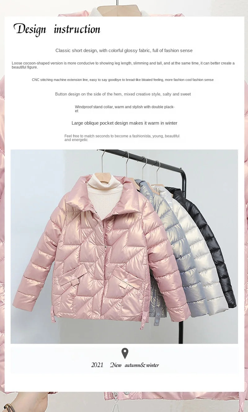 Women Jacket Winter Parkas Female 2025 New Glossy Down Cotton Jackets Stand Collar Casual Warm Parka Short Coat Female Outwear