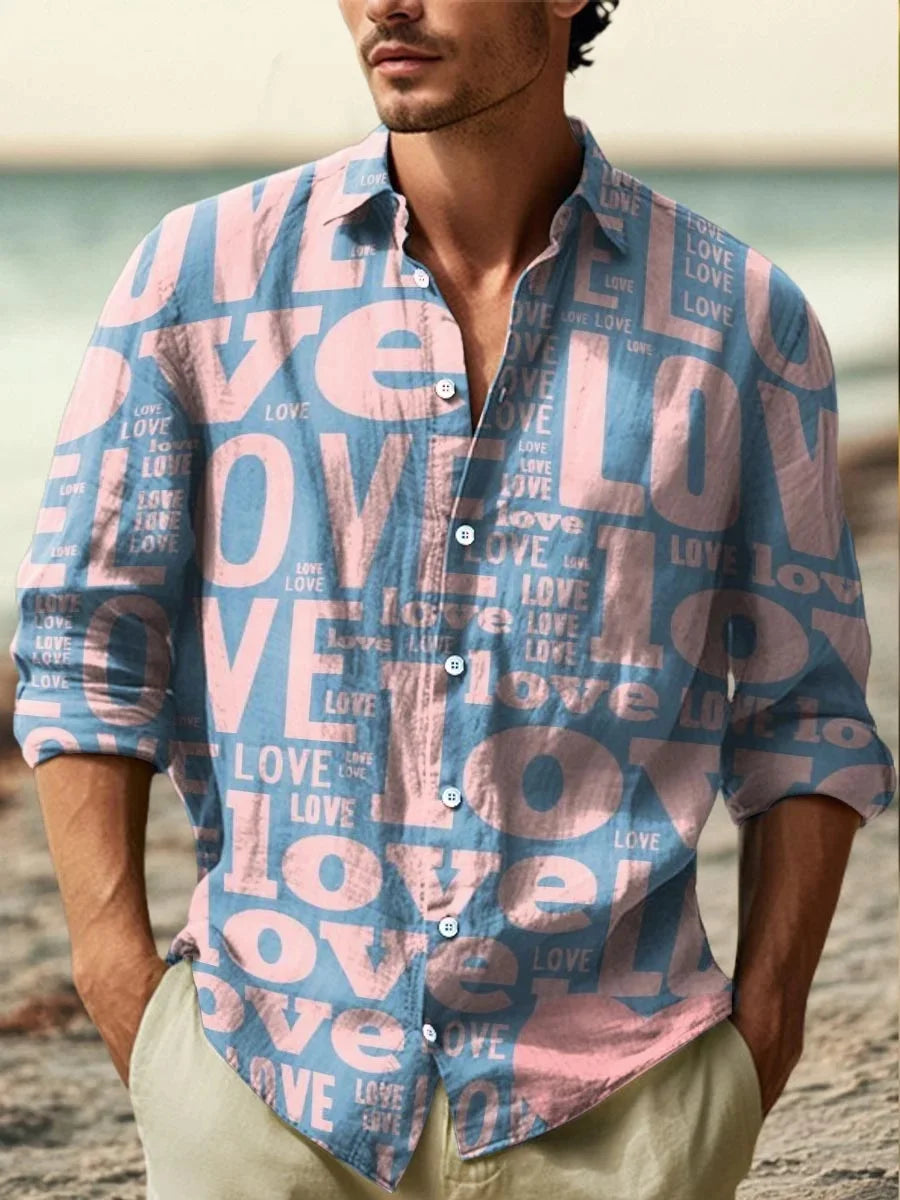 The new men's shirt is a fashionable and artistic printed linen shirt. The high-quality shirt fabric is comfortable