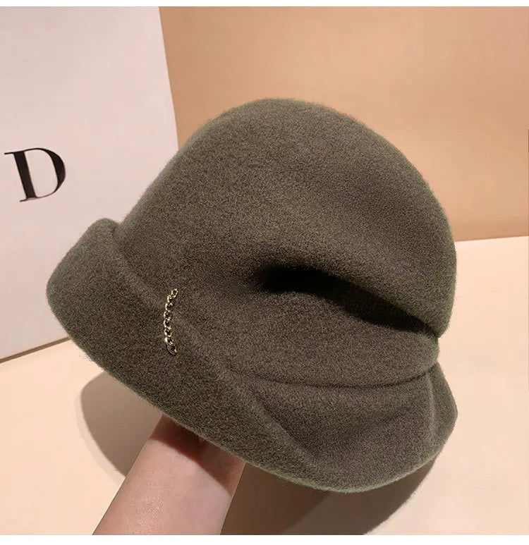 Winter Hat for Women Soft Warm Wool Cap Adjustable Ladies Beanie Cloche Bucket Hat Crushable Ski Hat Upturn Brim Church Hat